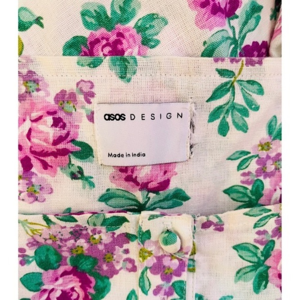 ASOS Design Floral Mini Dress Cottagecore Puff Sleeve White Purple Size S - Picture 9 of 9